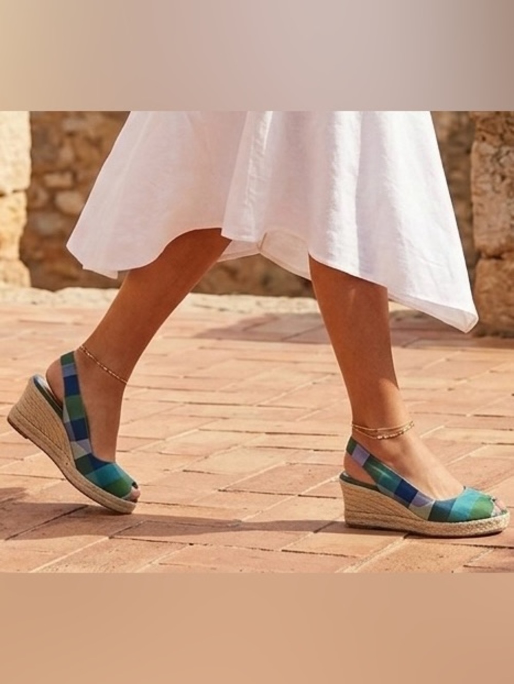 Jessica Simpson Plaid Espadrille Wedges, Blue/Green, size 39 (9B)